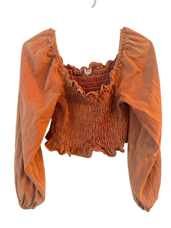 POL Tops - POL Smocked Puff-Sleeve Crop Top - Rust Orange size Medium